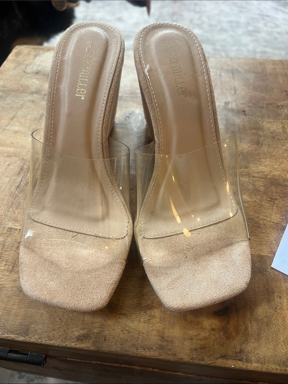 Olivia Miller Nude Clear Strap Mule Sandals